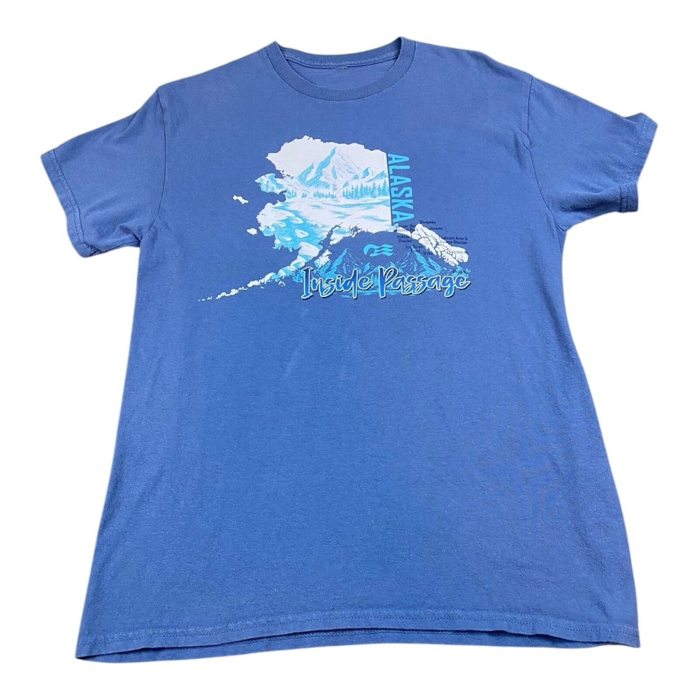 Vintage Alaska T-shirt Mens SMALL The Inside Passage Y2K Maps Compass Travel